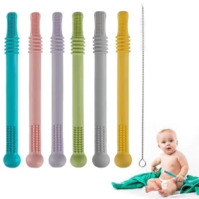 Hollow Teether Tube 6-Pack – BPA-Free Silicone Chew Straws for Babies 3-12 Months