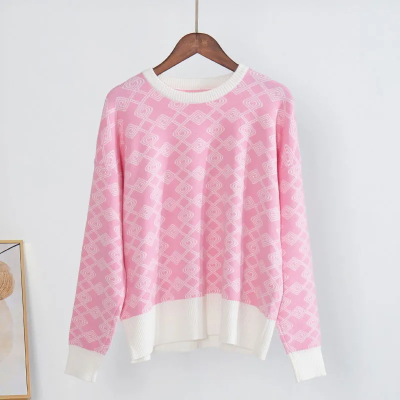 Judith Plaid Long Sleeve Oversize Knitted Women Pullover