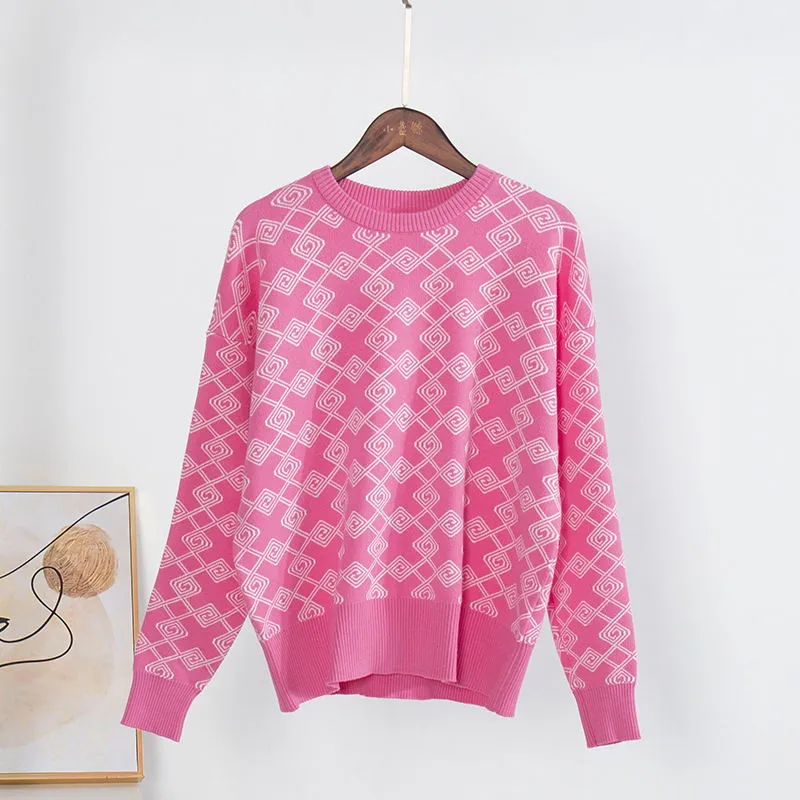 Judith Plaid Long Sleeve Oversize Knitted Women Pullover