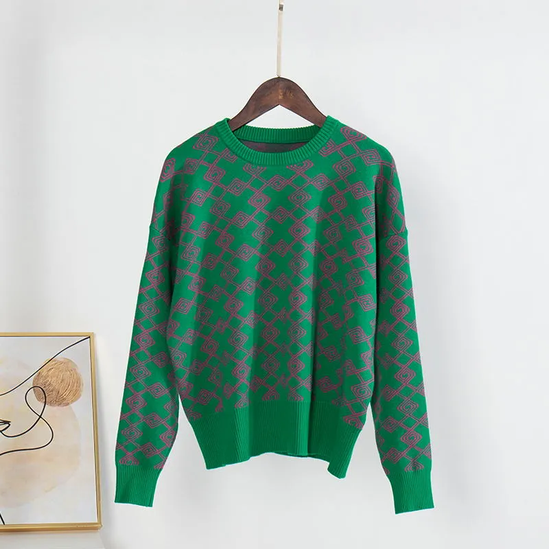 Judith Plaid Long Sleeve Oversize Knitted Women Pullover