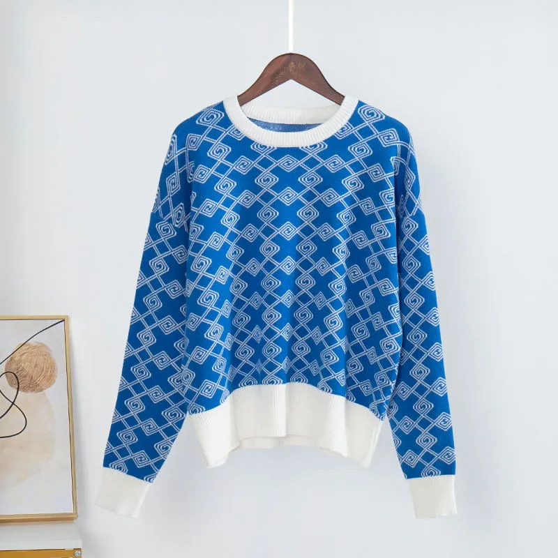 Judith Plaid Long Sleeve Oversize Knitted Women Pullover