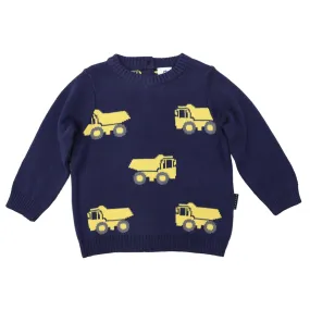 Knit Sweater with Truck Design Navy