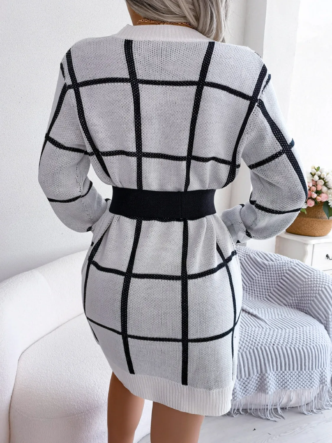 Maisie Plaid Round Neck Dropped Shoulder Sweater Dress