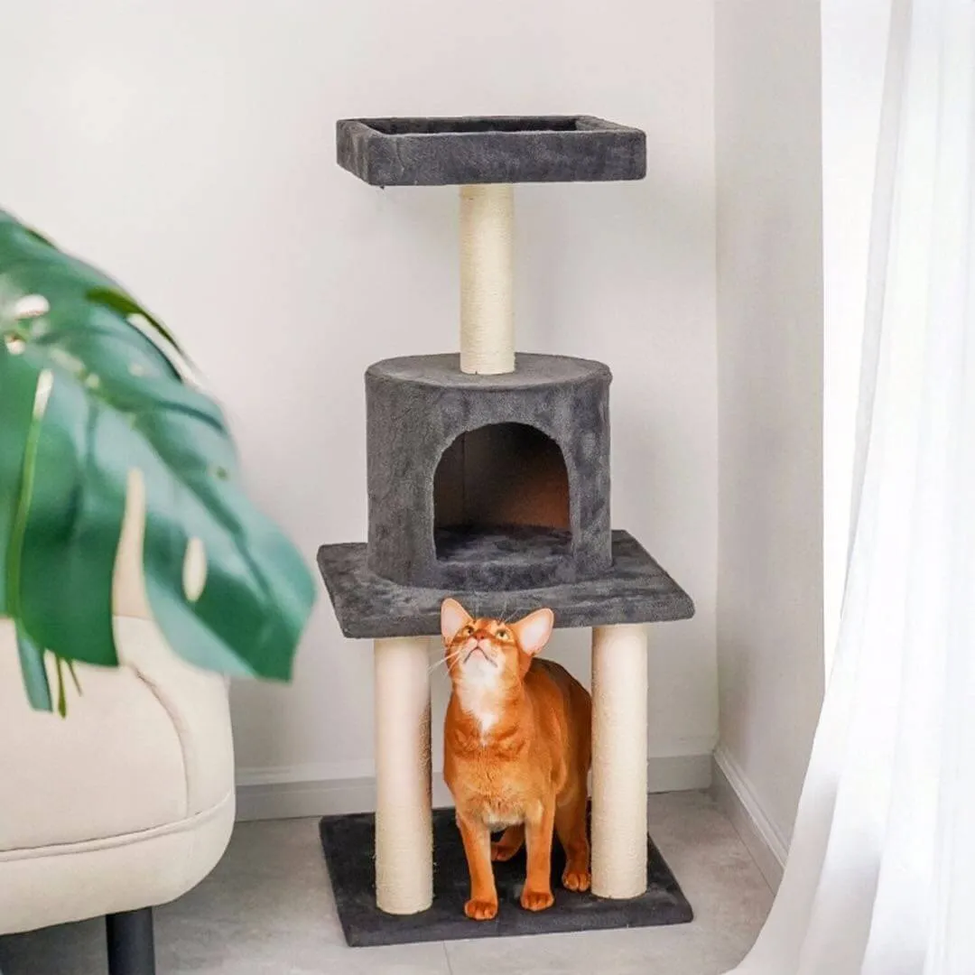 Modern Cat Tree With Scratching Post And Nest