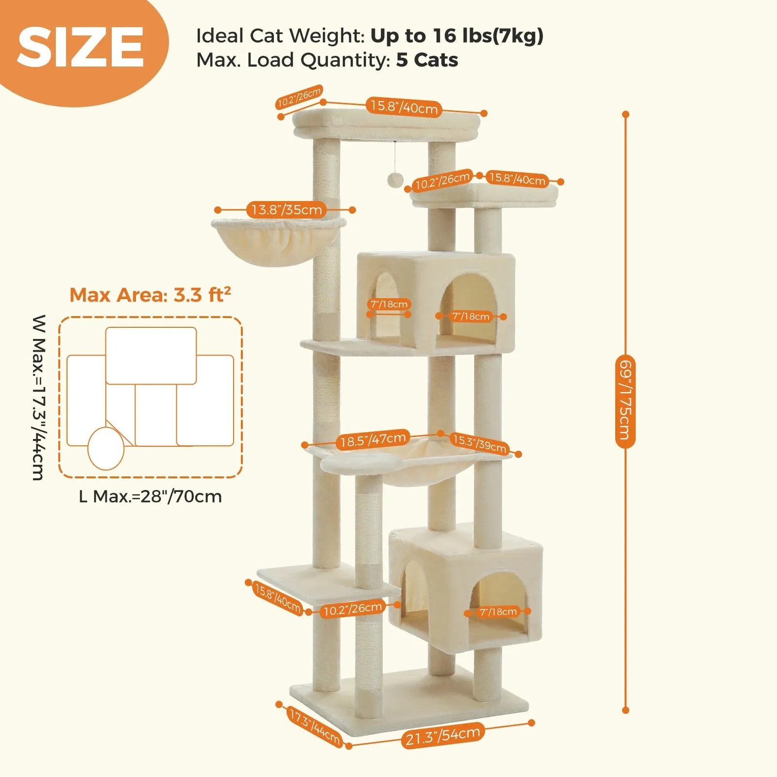 Multi-Level Cat Tree with Scratching Posts and Condos