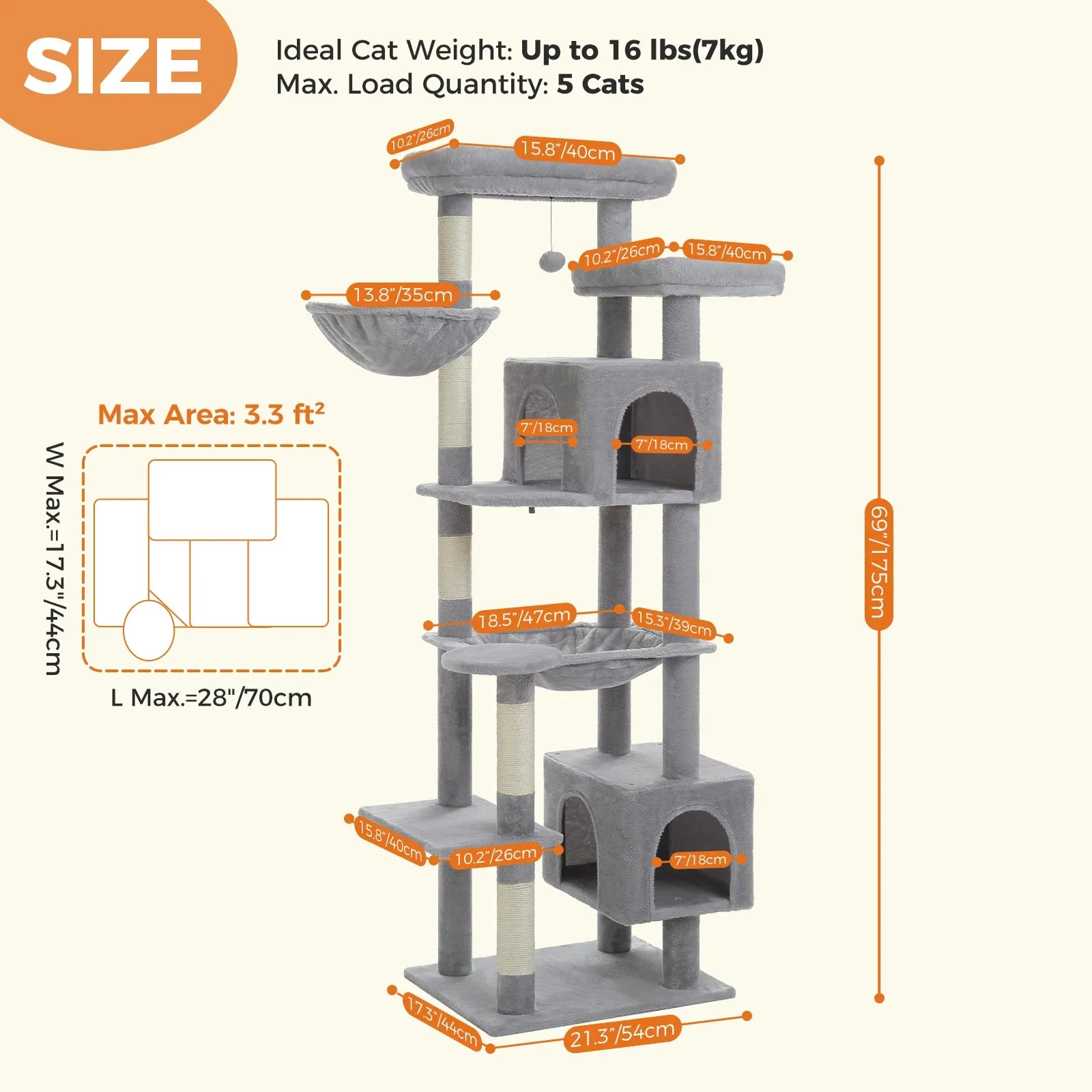 Multi-Level Cat Tree with Scratching Posts and Condos