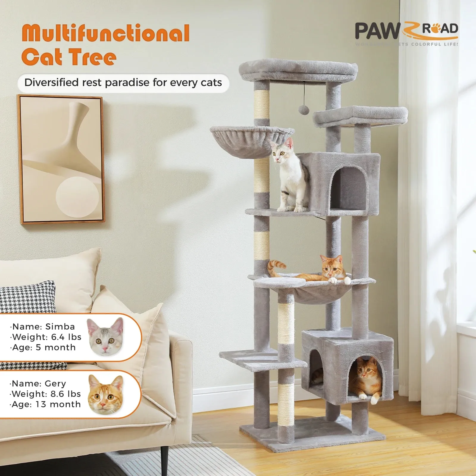 Multi-Level Cat Tree with Scratching Posts and Condos