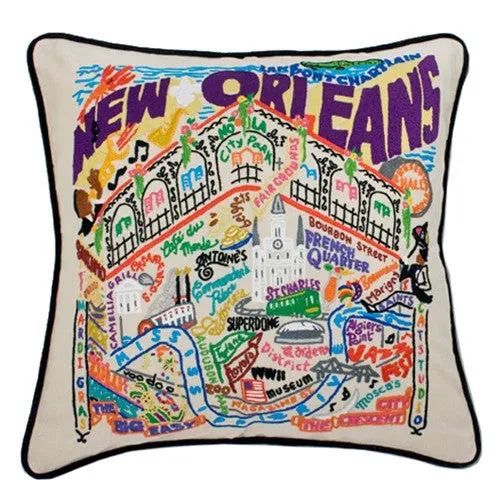 New Orleans Hand-Embroidered Pillow