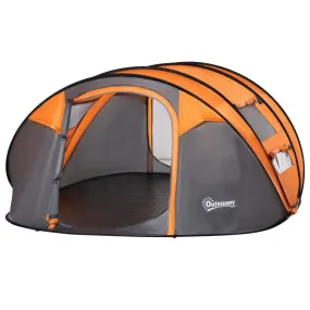 Outsunny 4-5 Person Pop-up Camping Tent Waterproof Family Tent w/ 2 Mesh Windows & PVC Windows Portable Carry Bag for Outdoor Trip Orange