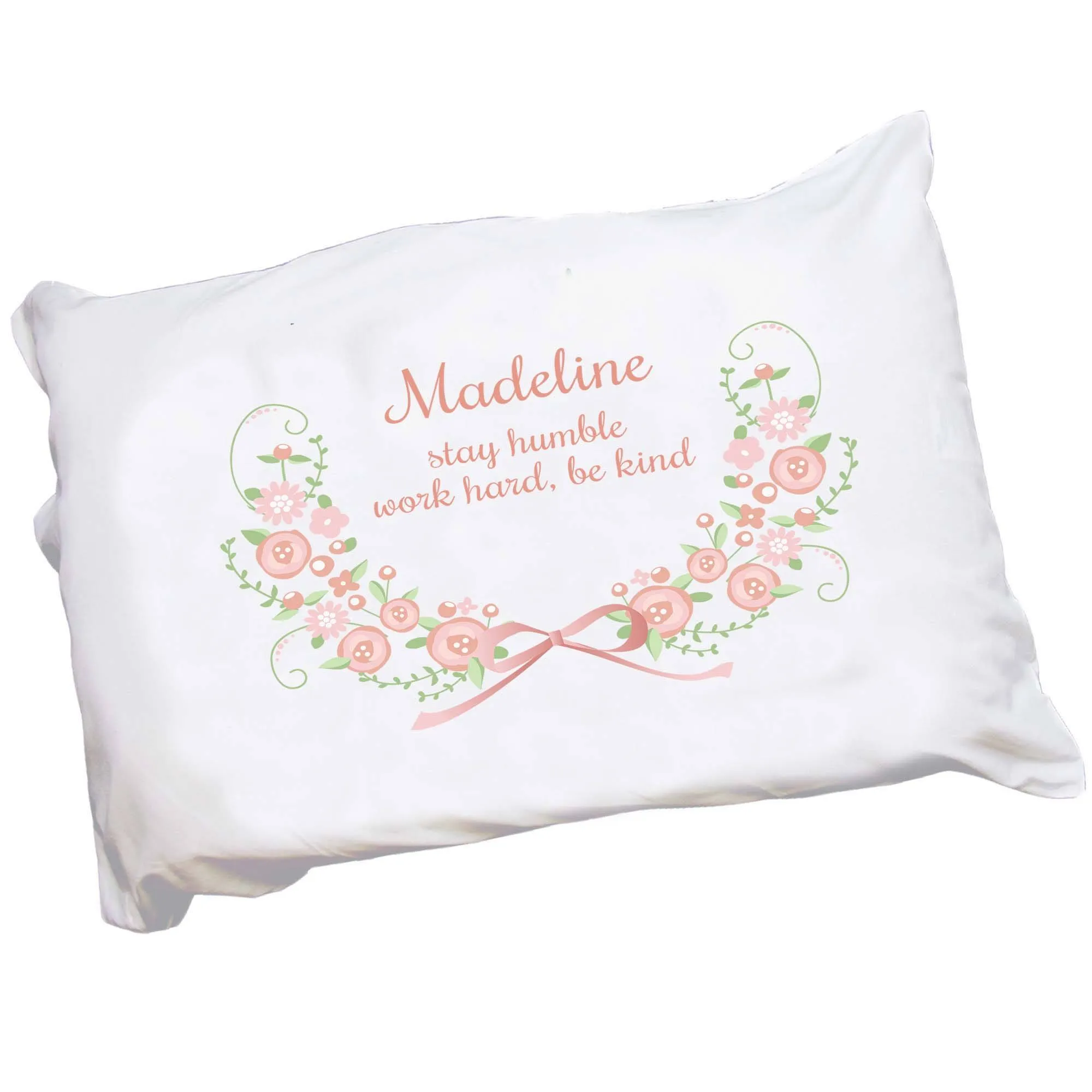 Personalized Blush Floral Garland Pillowcase