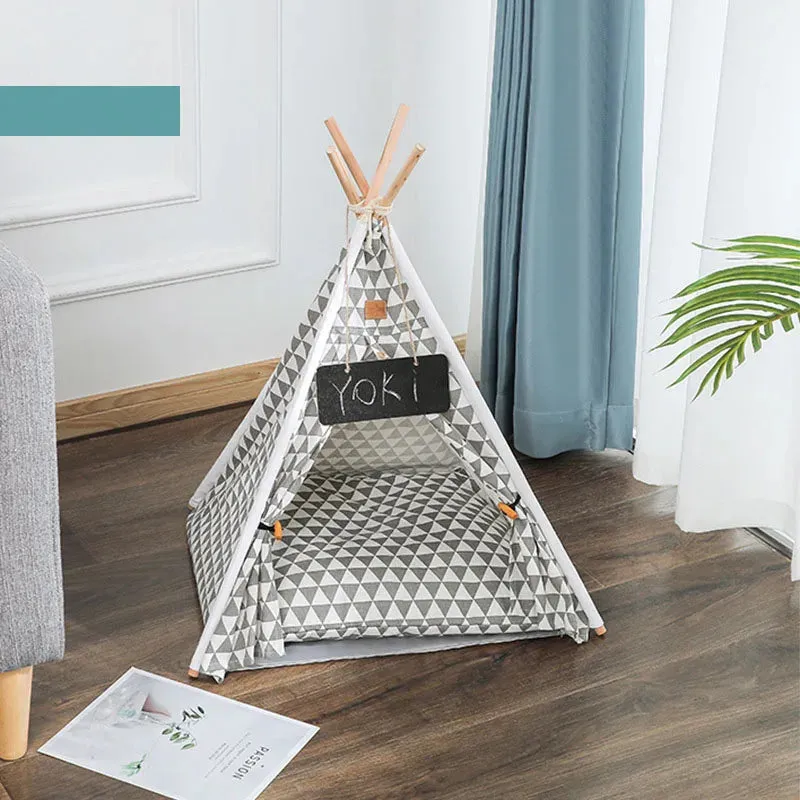 Pet Teepee Dog & Cat Bed - White Canvas - Cute Portable Washable House - Dog Tents for Pets - Puppy Kitten Bed