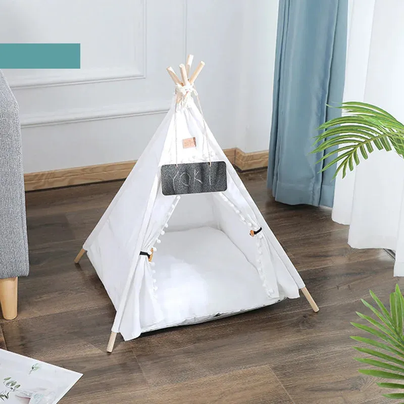 Pet Teepee Dog & Cat Bed - White Canvas - Cute Portable Washable House - Dog Tents for Pets - Puppy Kitten Bed