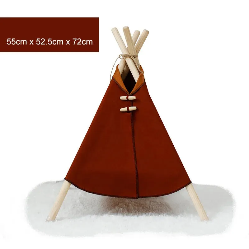 Pet Teepee Dog & Cat Bed - White Canvas - Cute Portable Washable House - Dog Tents for Pets - Puppy Kitten Bed