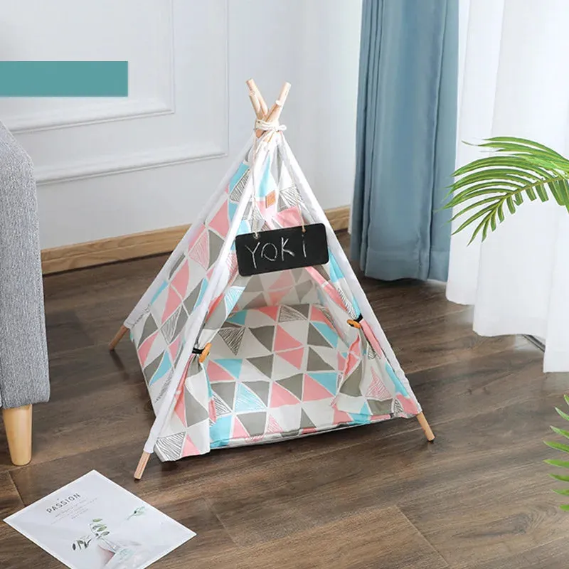 Pet Teepee Dog & Cat Bed - White Canvas - Cute Portable Washable House - Dog Tents for Pets - Puppy Kitten Bed