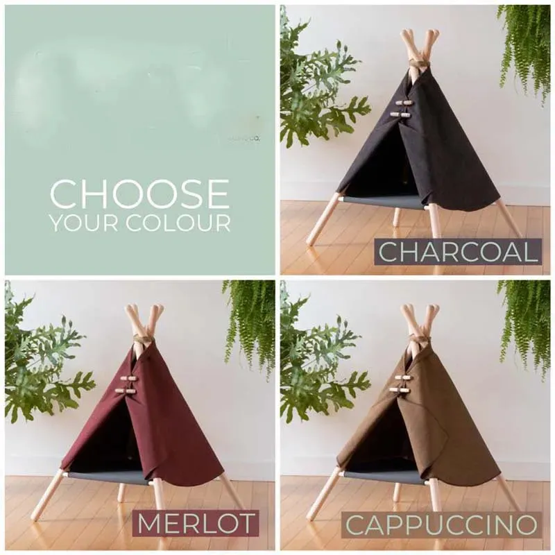 Pet Teepee Dog & Cat Bed - White Canvas - Cute Portable Washable House - Dog Tents for Pets - Puppy Kitten Bed