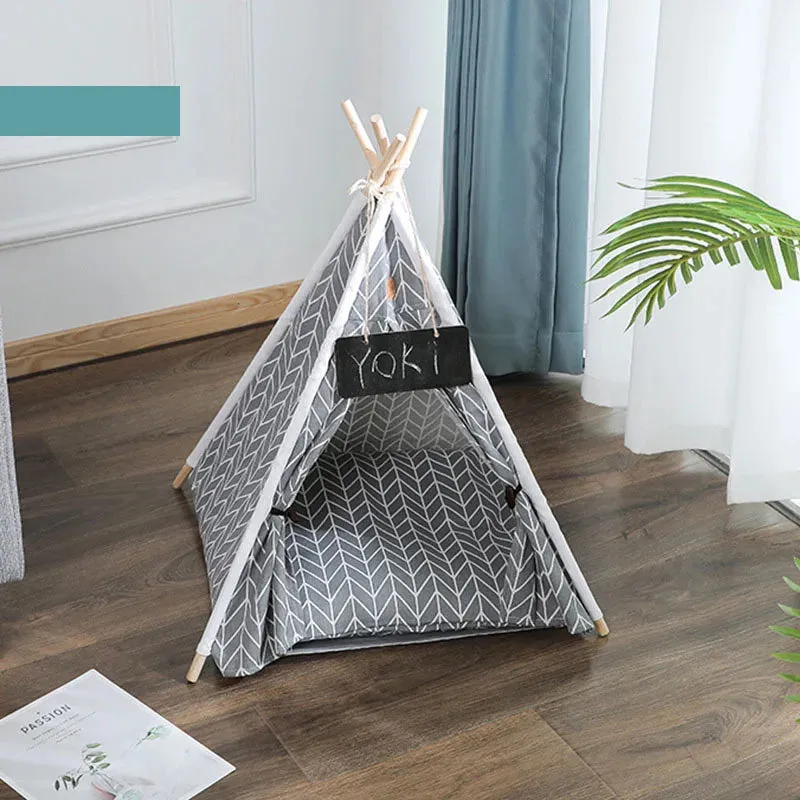 Pet Teepee Dog & Cat Bed - White Canvas - Cute Portable Washable House - Dog Tents for Pets - Puppy Kitten Bed