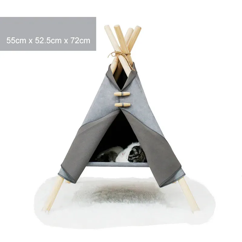 Pet Teepee Dog & Cat Bed - White Canvas - Cute Portable Washable House - Dog Tents for Pets - Puppy Kitten Bed