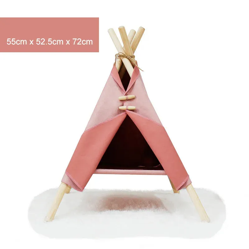 Pet Teepee Dog & Cat Bed - White Canvas - Cute Portable Washable House - Dog Tents for Pets - Puppy Kitten Bed