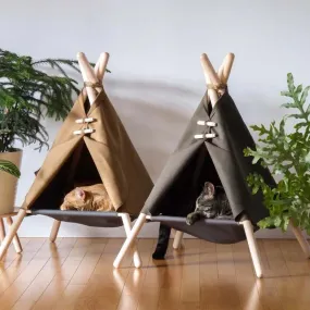 Pet Teepee Dog & Cat Bed - White Canvas - Cute Portable Washable House - Dog Tents for Pets - Puppy Kitten Bed