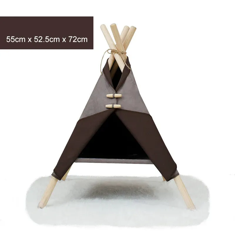 Pet Teepee Dog & Cat Bed - White Canvas - Cute Portable Washable House - Dog Tents for Pets - Puppy Kitten Bed