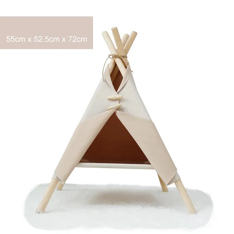 Pet Teepee Dog & Cat Bed - White Canvas - Cute Portable Washable House - Dog Tents for Pets - Puppy Kitten Bed