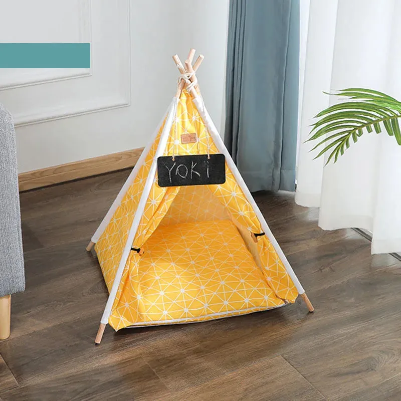 Pet Teepee Dog & Cat Bed - White Canvas - Cute Portable Washable House - Dog Tents for Pets - Puppy Kitten Bed