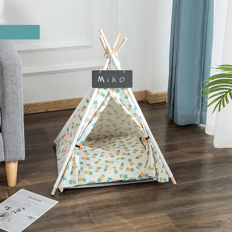 Pet Teepee Dog & Cat Bed - White Canvas - Cute Portable Washable House - Dog Tents for Pets - Puppy Kitten Bed