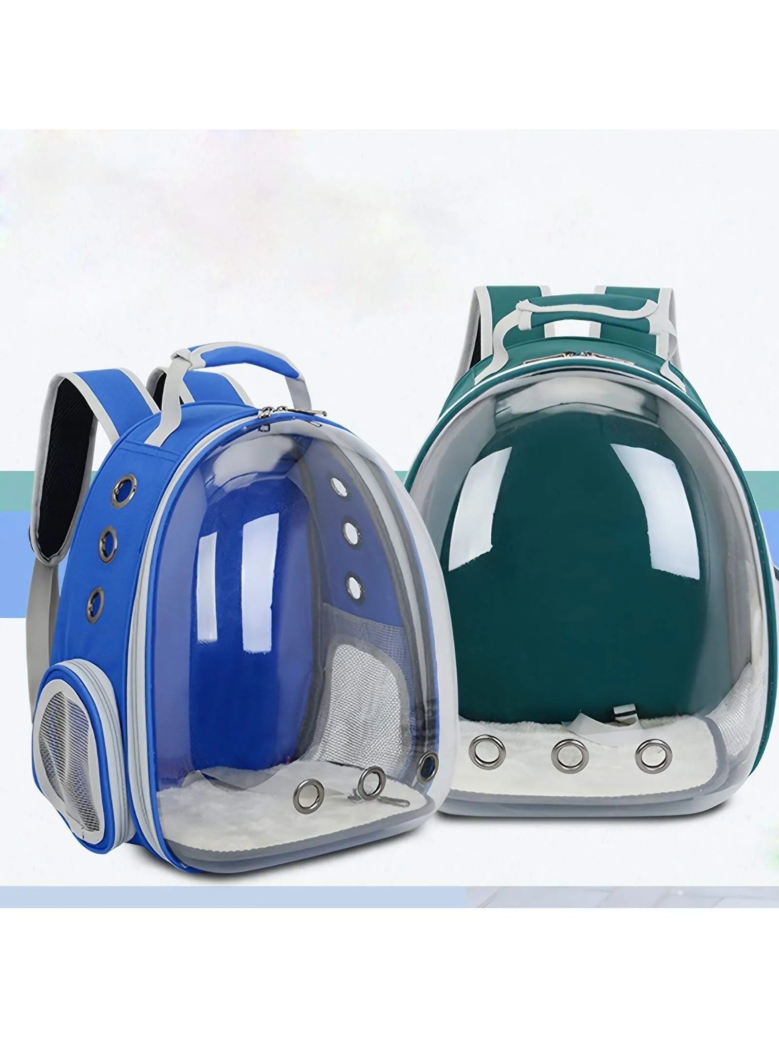 Portable Outdoor Green Transparent Panoramic Breathable Double-shoulder Cat Backpack