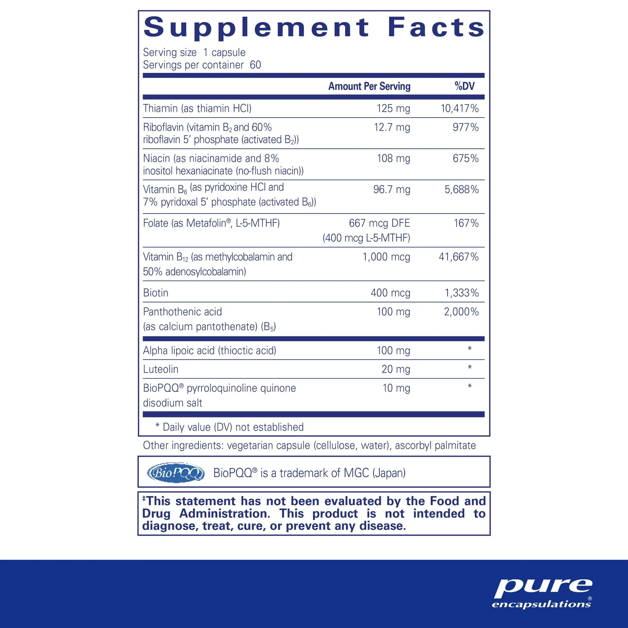 Pure Encapsulations Ultra B-Complex With Pqq Capsules 60ct