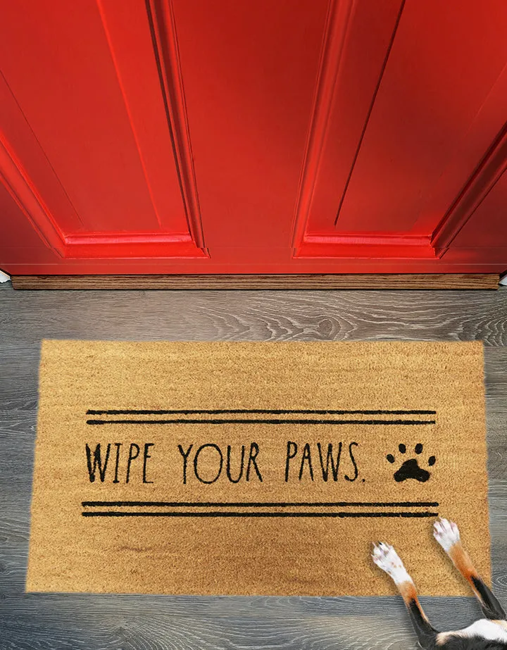 Rae Dunn “Wipe Your Paws” Dog-Theme Light Brown Coir Doormat