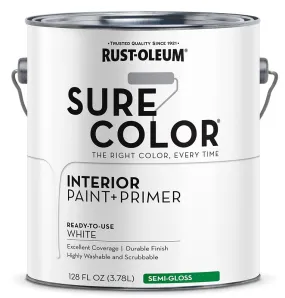 Rust-Oleum Sure Color 380227 Interior Wall Paint, Semi-Gloss, White, 1 gal, Can, 400 sq-ft Coverage Area :GAL: QUANTITY: 2