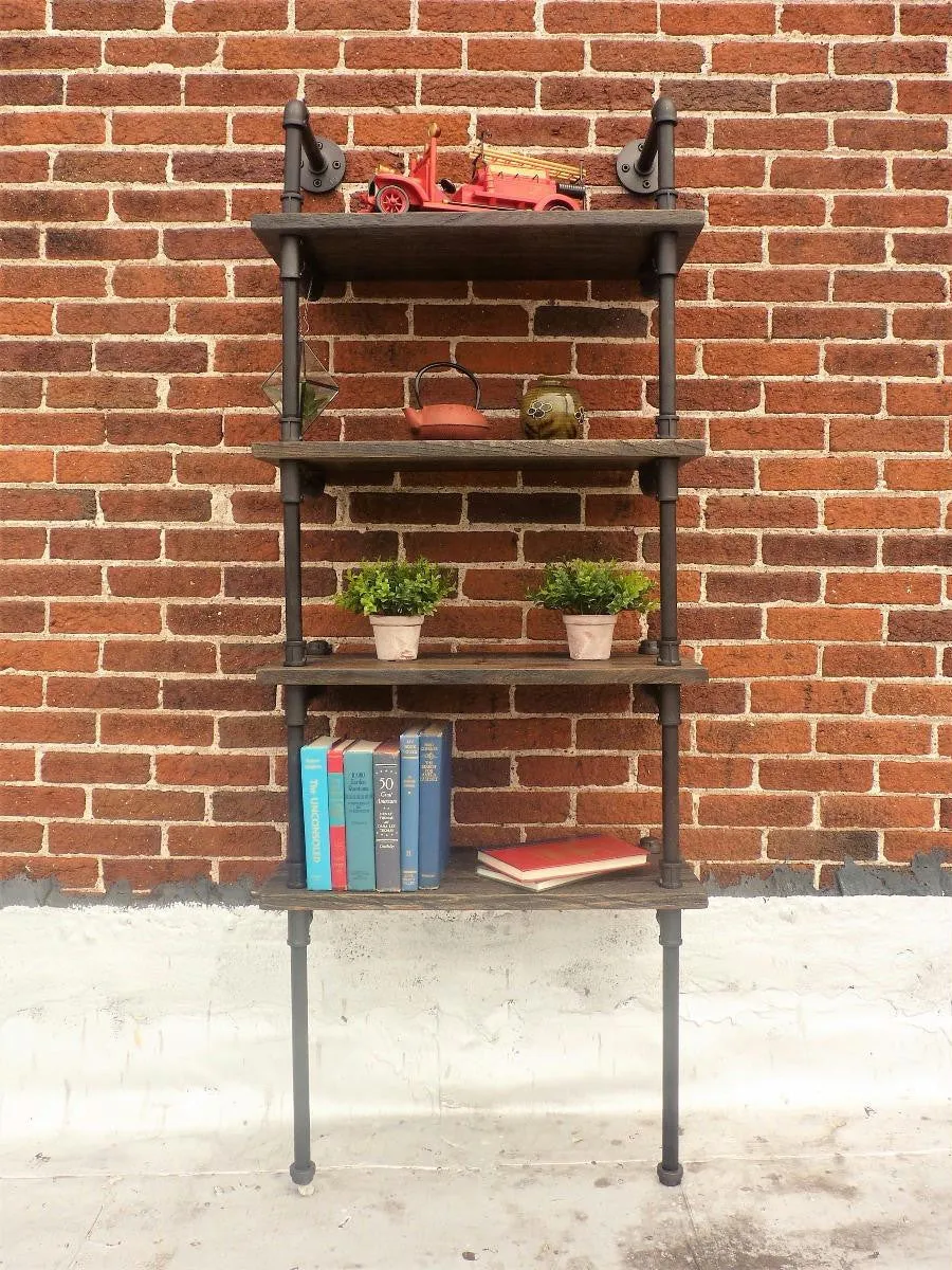 Sacramento Industrial  80-inch Tall Wall Mounted 4-shelf Open Etagere Pipe Bookcase  Metal With Reclaimed Wood Finish