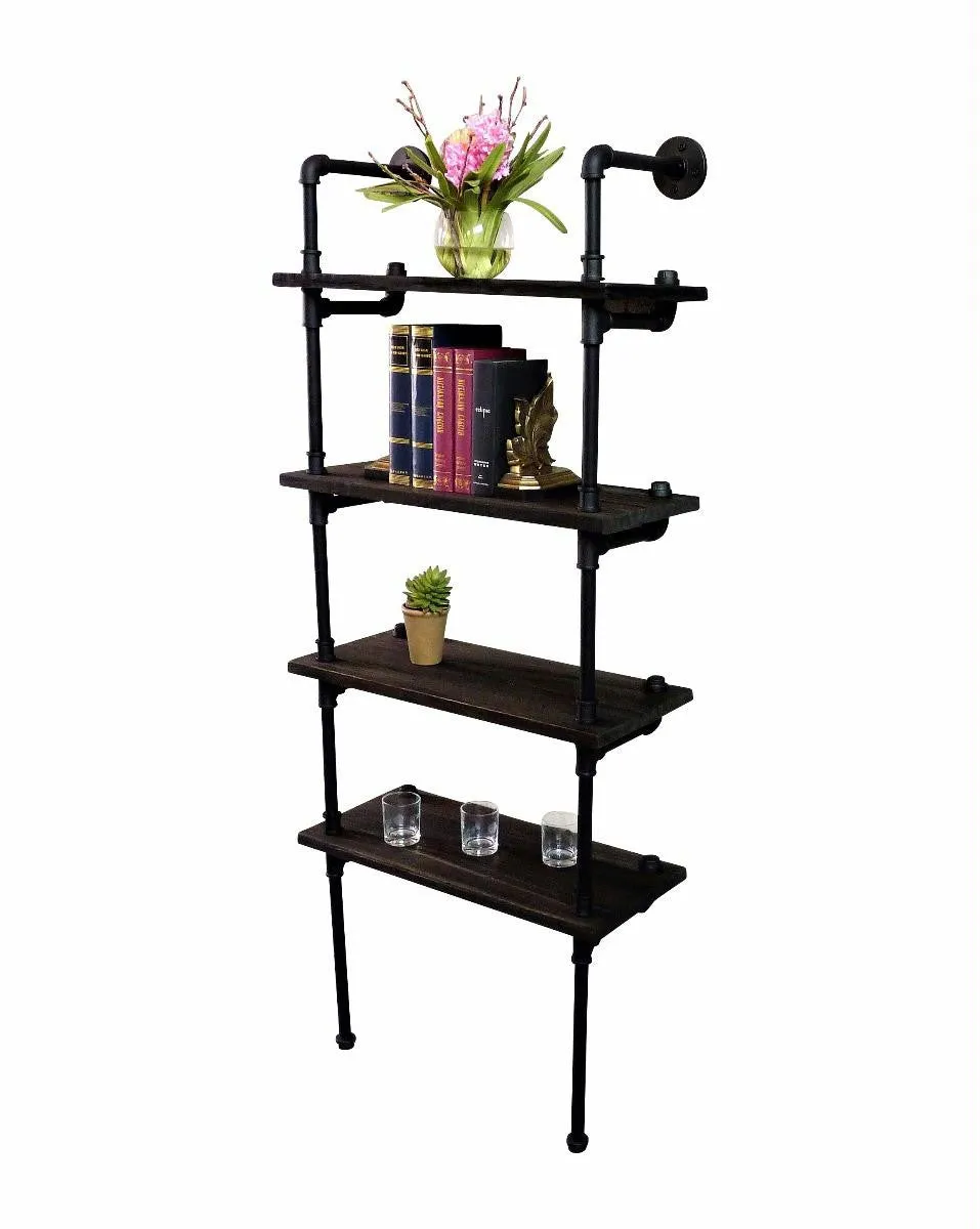 Sacramento Industrial  80-inch Tall Wall Mounted 4-shelf Open Etagere Pipe Bookcase  Metal With Reclaimed Wood Finish