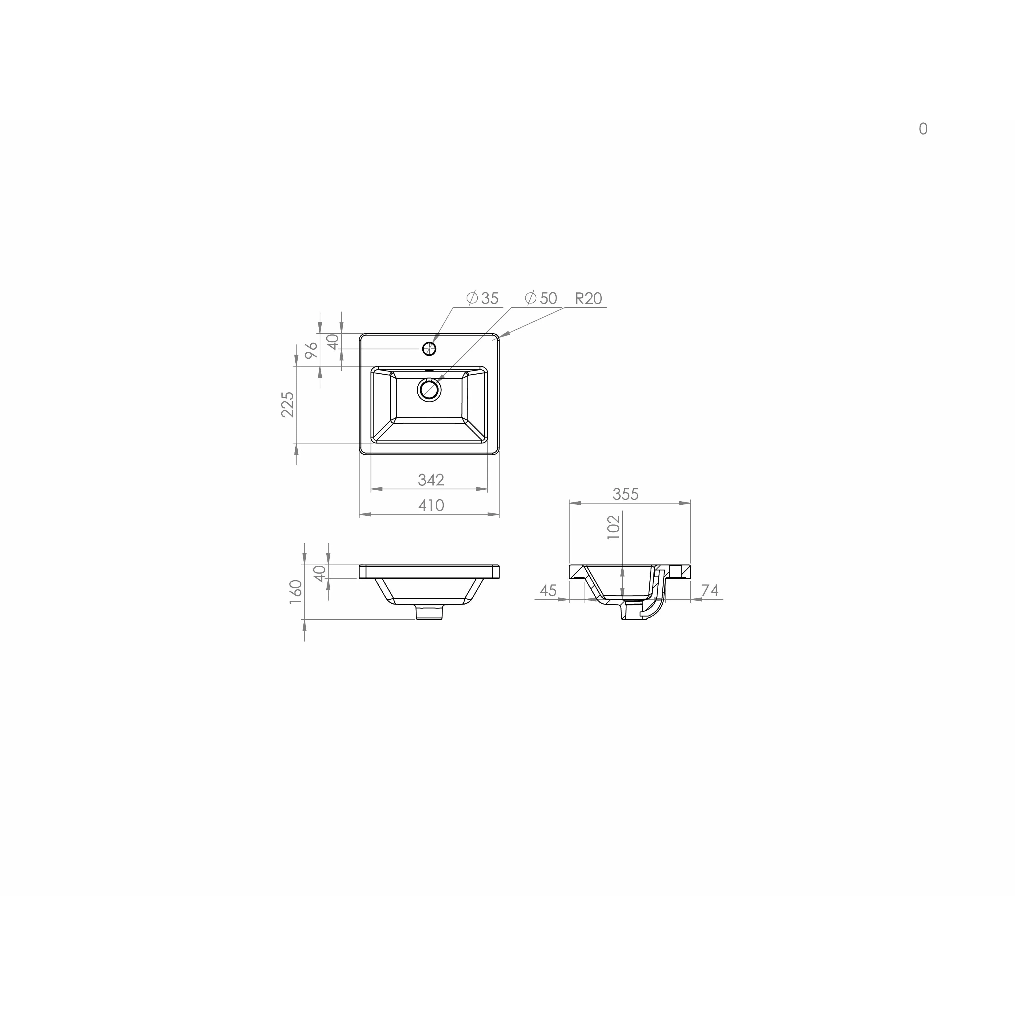 Saneux Gloss White AIR 40cm Washbasin 1TH