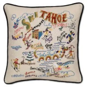 Ski Tahoe Hand-Embroidered Pillow