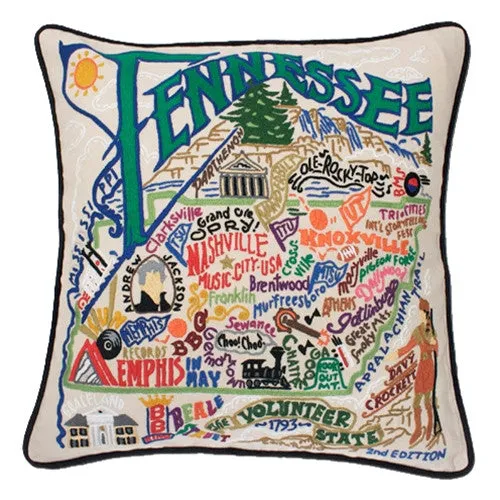 State of Tennessee Hand-Embroidered Pillow