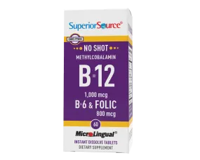 Superior Source NO SHOT Methylcobalamin B-12 1,000 mcg / B-6 / Folic Acid 800 mcg