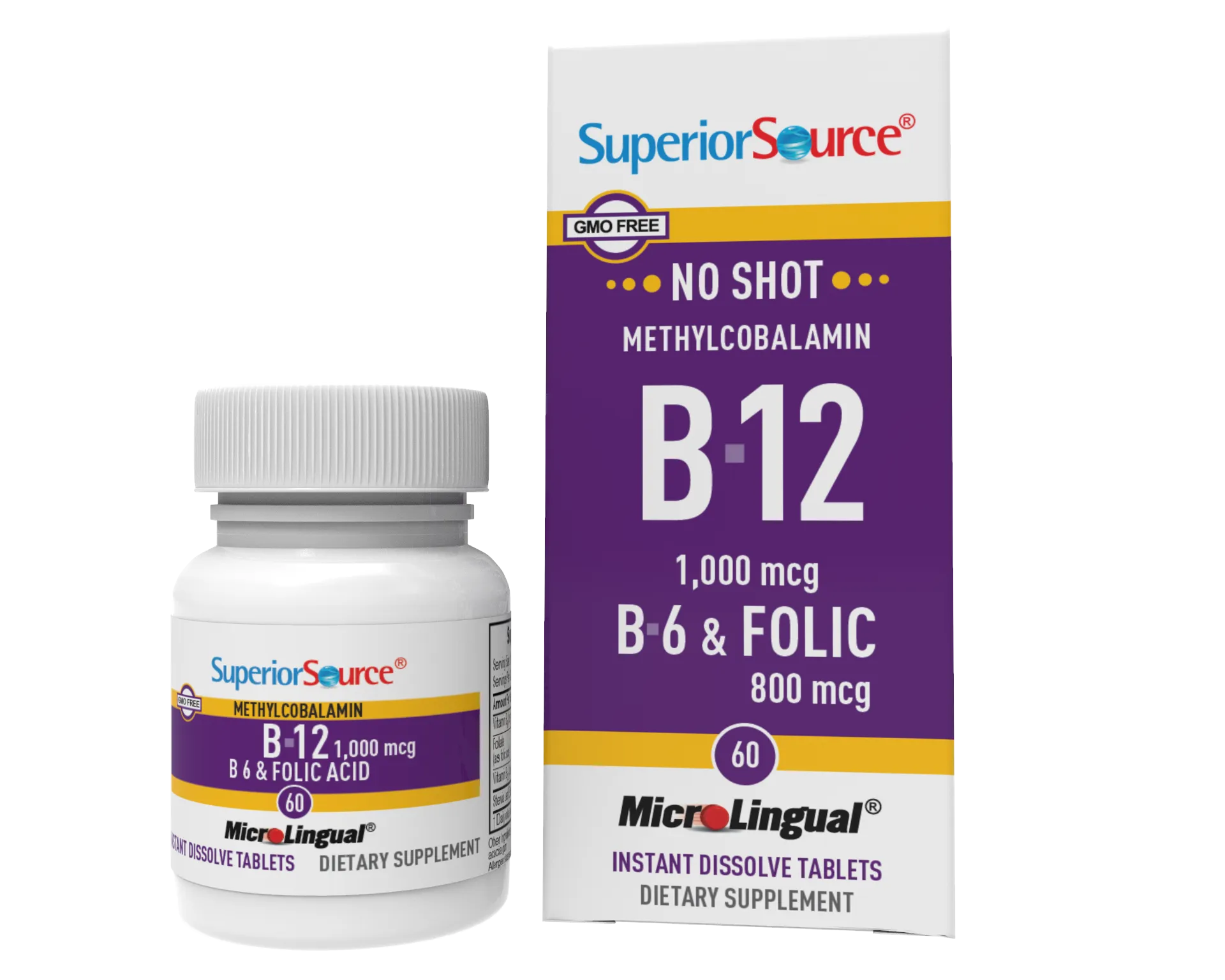 Superior Source NO SHOT Methylcobalamin B-12 1,000 mcg / B-6 / Folic Acid 800 mcg