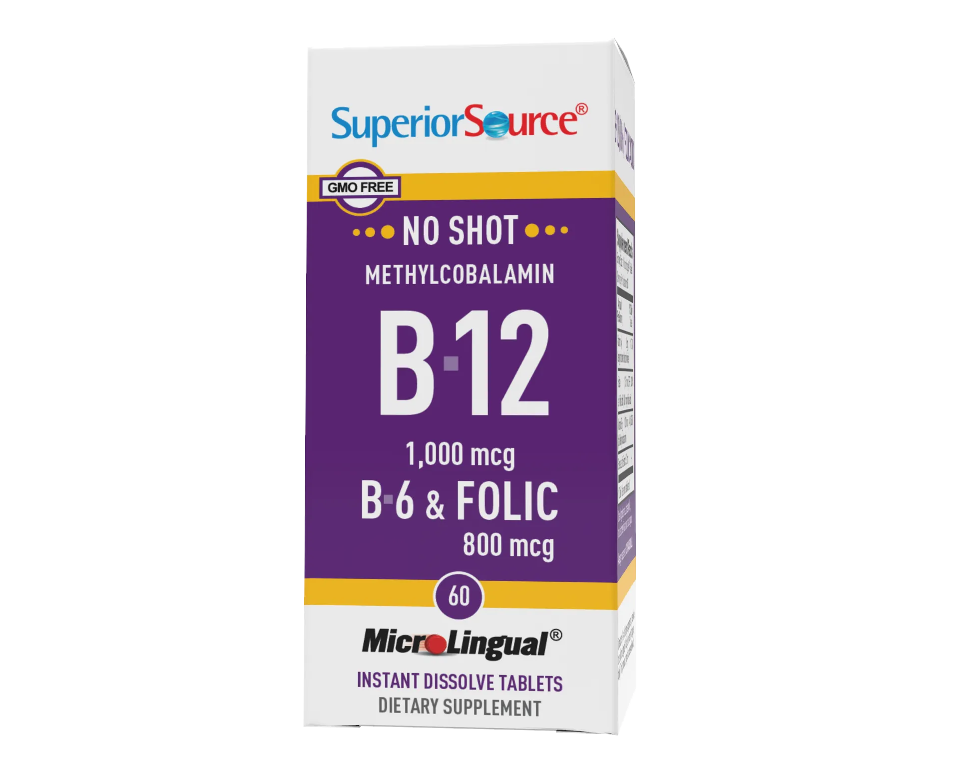 Superior Source NO SHOT Methylcobalamin B-12 1,000 mcg / B-6 / Folic Acid 800 mcg