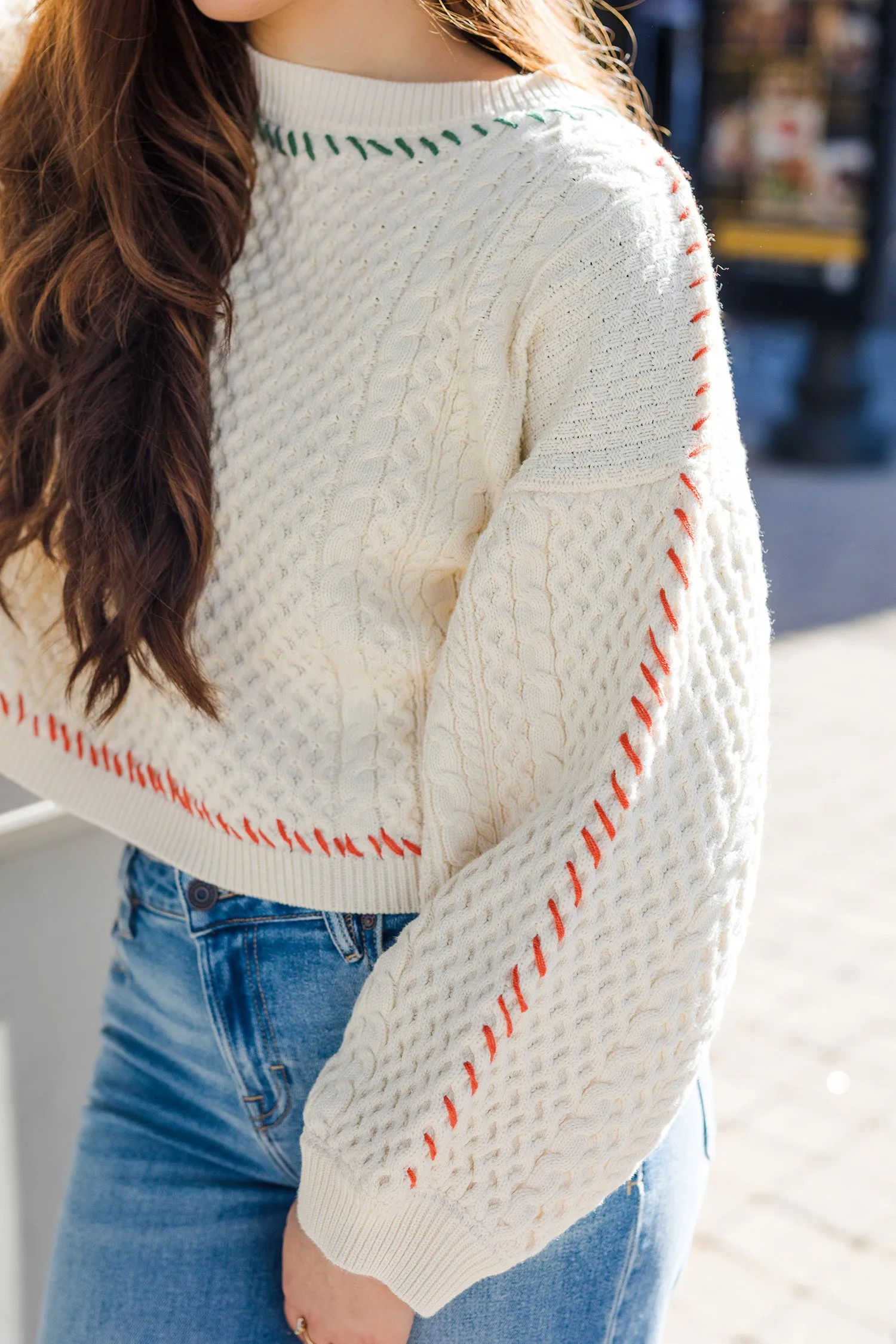 The Poppin' Off Beige Textured Sweater