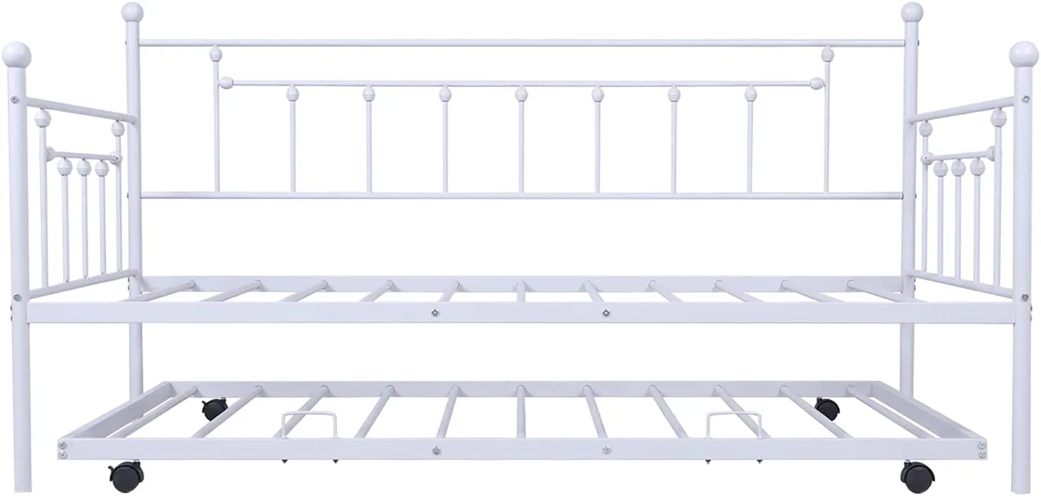 Twin Daybed with Trundle Metal Guest Bed Frame for Living Room