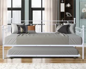 Twin Daybed with Trundle Metal Guest Bed Frame for Living Room