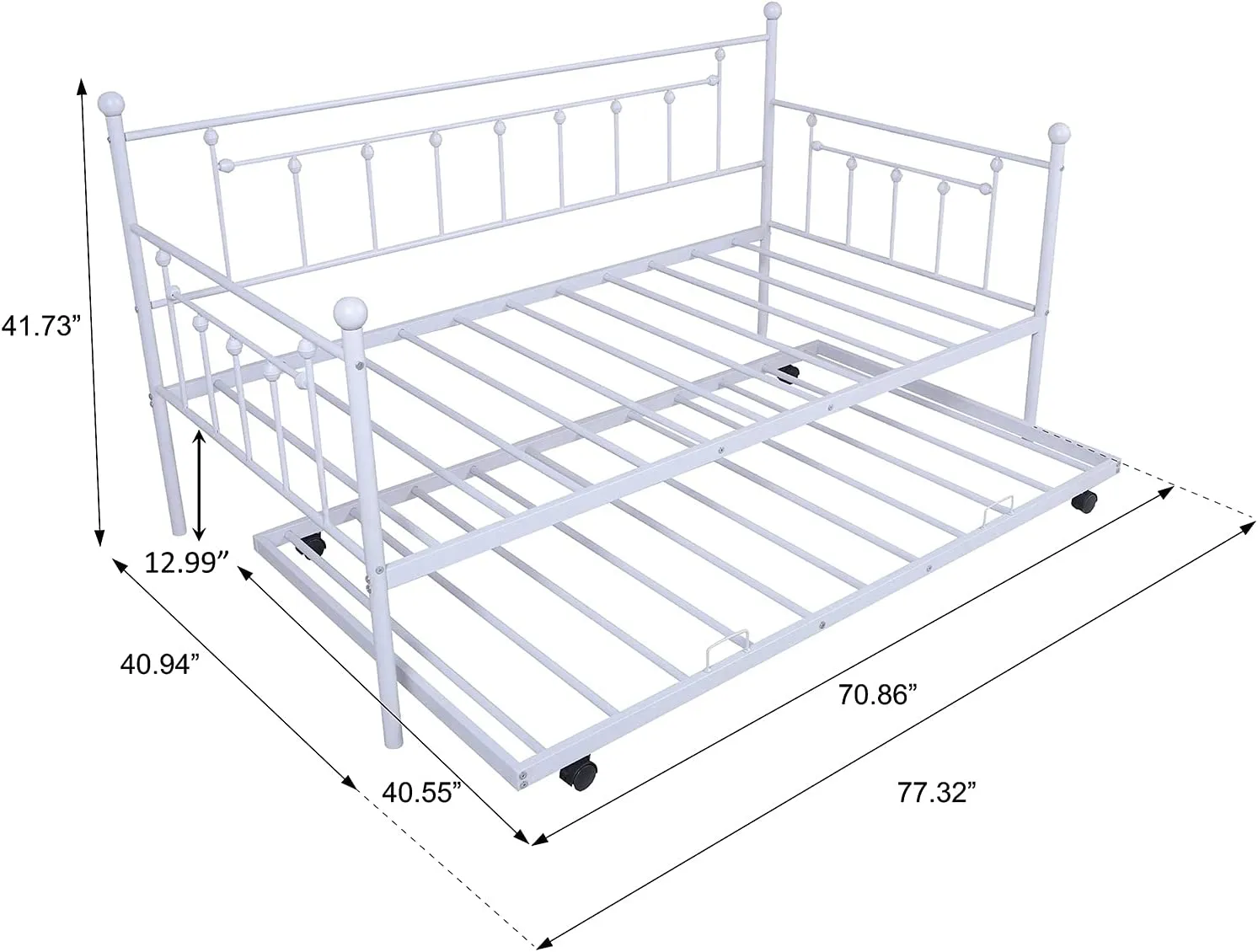 Twin Daybed with Trundle Metal Guest Bed Frame for Living Room