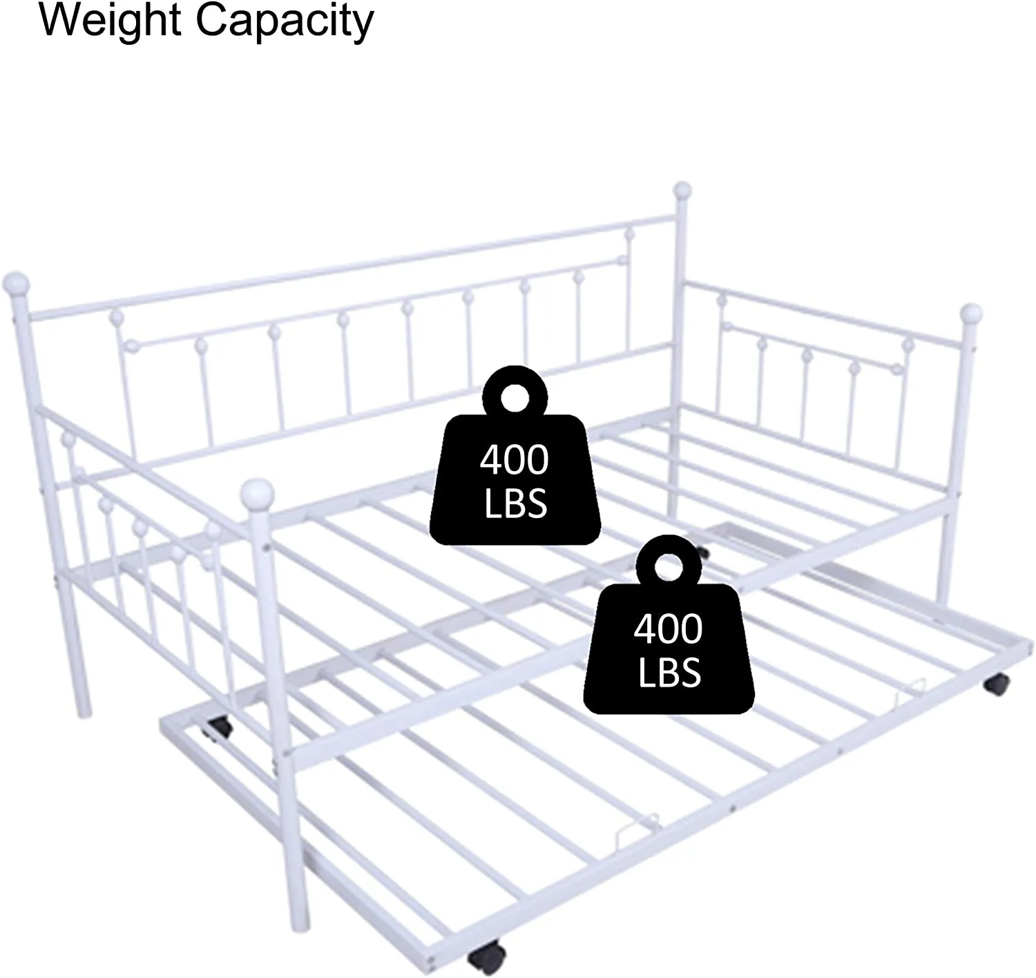 Twin Daybed with Trundle Metal Guest Bed Frame for Living Room