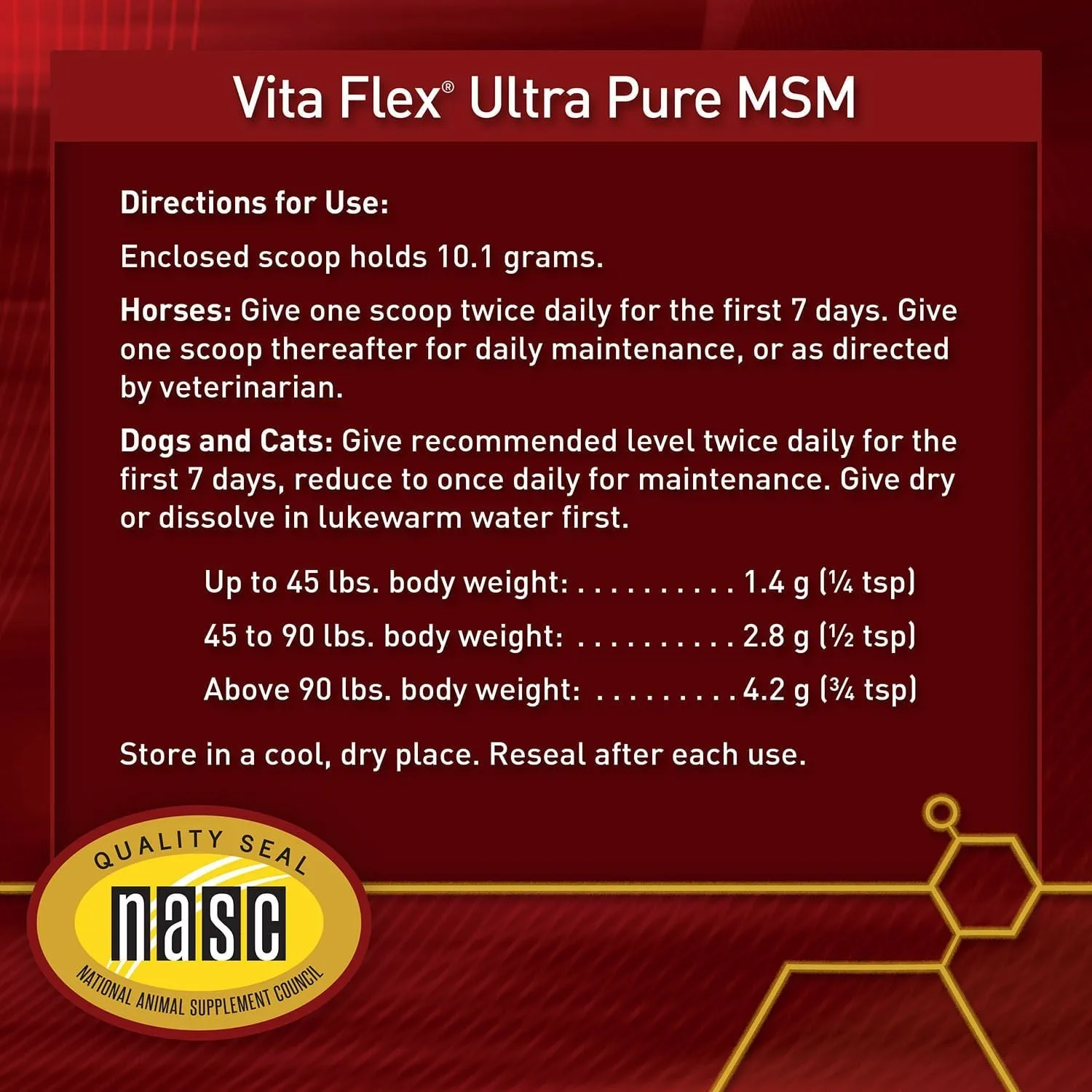 Vita Flex Pro MSM Quality Joint Supplement for Horses, Dogs and Cats