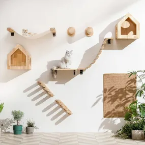 Wall-Mounted Cat Climbing Shelf with Sisal Scratching Post