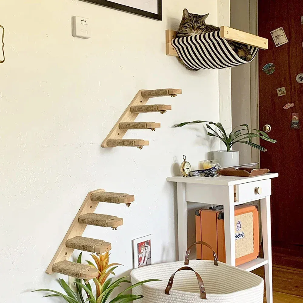 Wall-Mounted Cat Climbing Shelf with Sisal Scratching Post