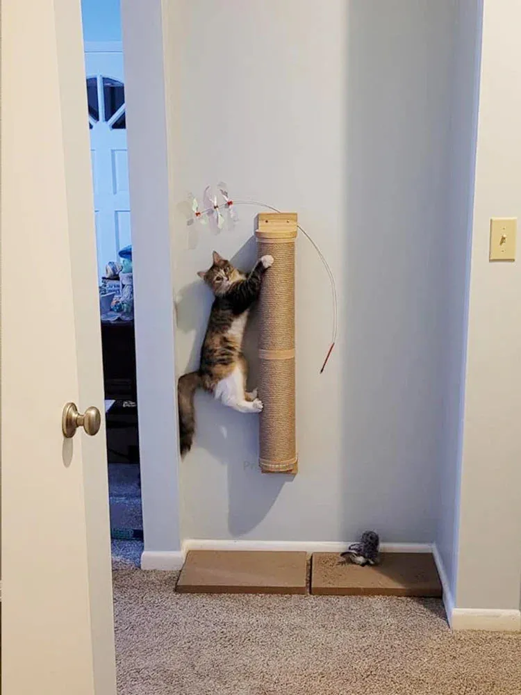 Wall-Mounted Cat Scratching Post with Wooden Base