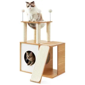 Wood Kitty Condo Climbing Furniture with Scratching Post