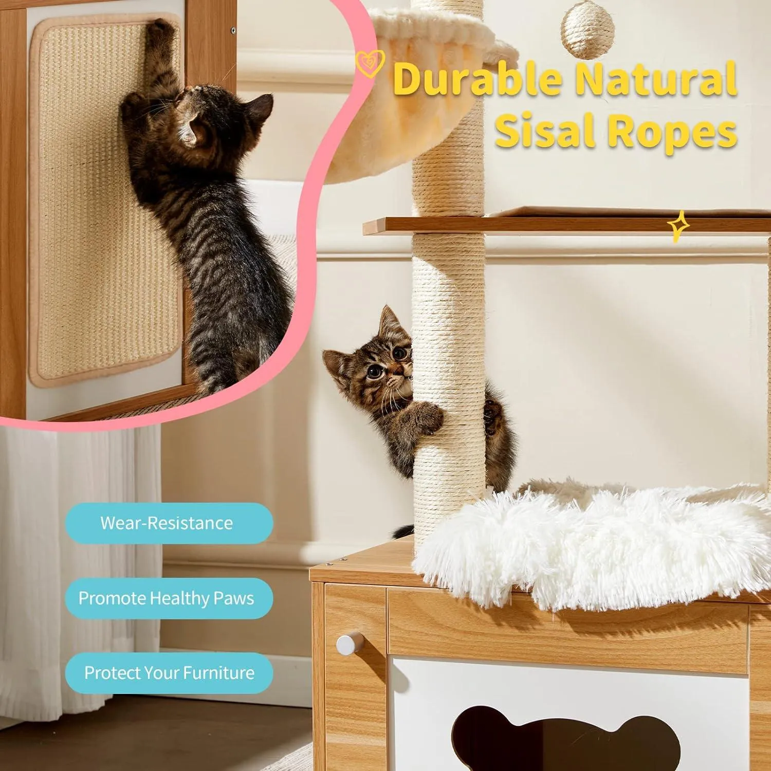 Wood Kitty Condo Climbing Furniture with Scratching Post